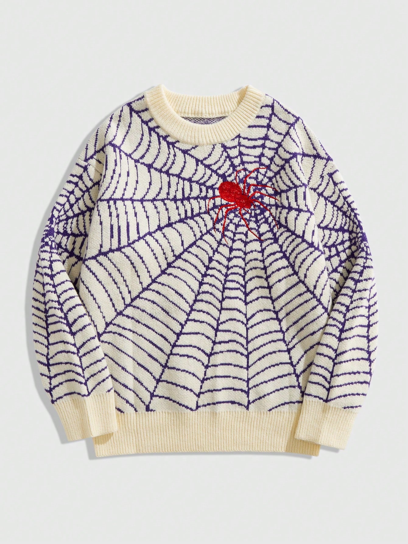 Street Life Men's Spider Graphic Crew Neck Long Sleeve Casual Pullover Knitted Sweater, Autumn/Winter